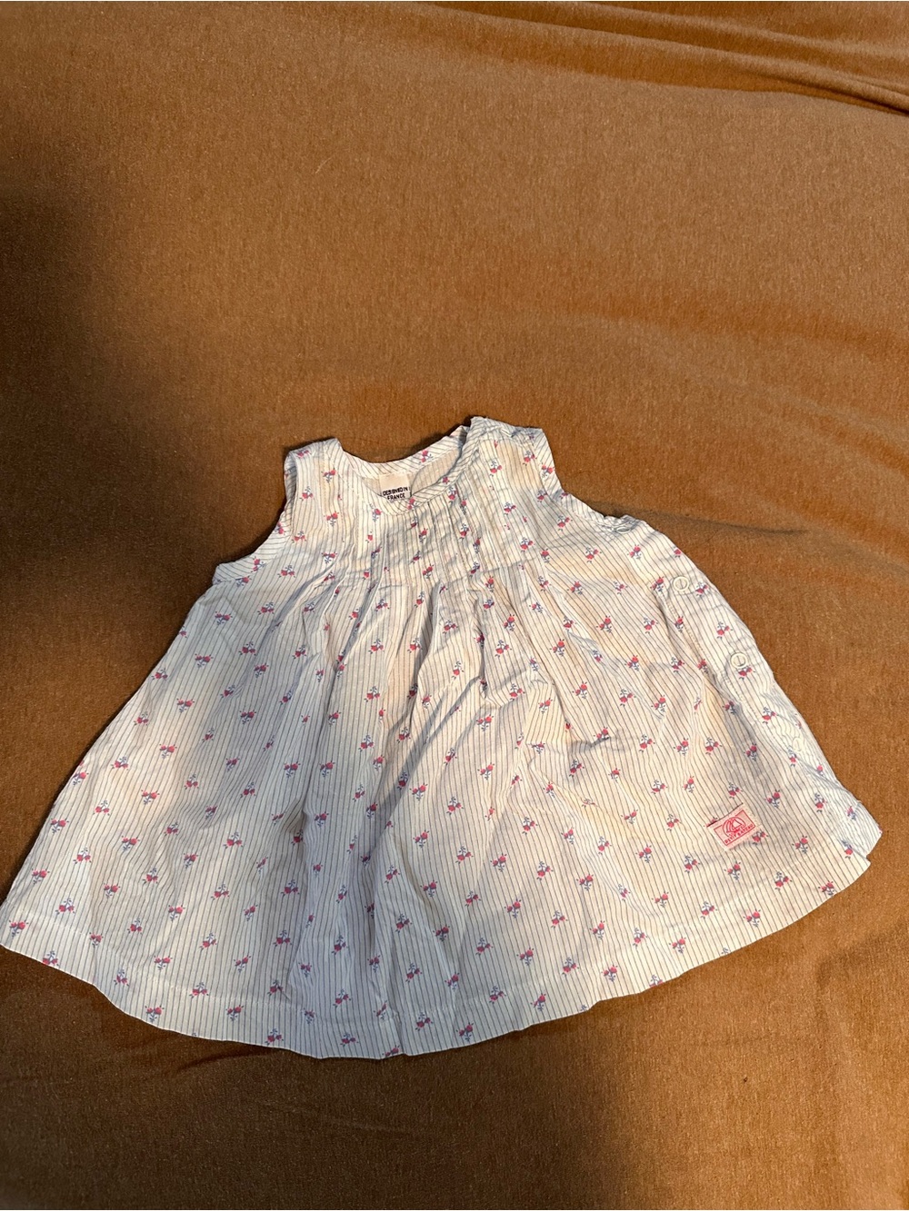 Petit Bateau White Dress with Pink Floral Print